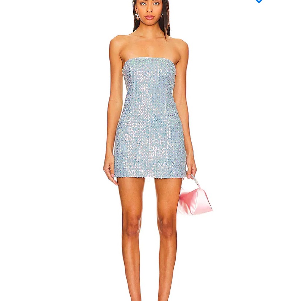 Elegant Blue Strapless Sequin Dress
